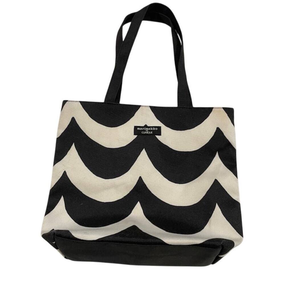 Marimekko for Clinique black and white wavy striped tote.